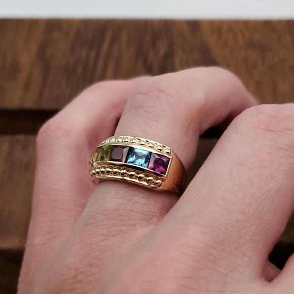Size 6 Gold Over 925 Sterling Silver Peridot Garnet Citrine Amethyst Topaz Ring - Picture 4 of 10